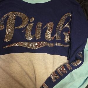 Victoria's Secret PINK Navy & Light Blue Logo Tag Sweatshirt